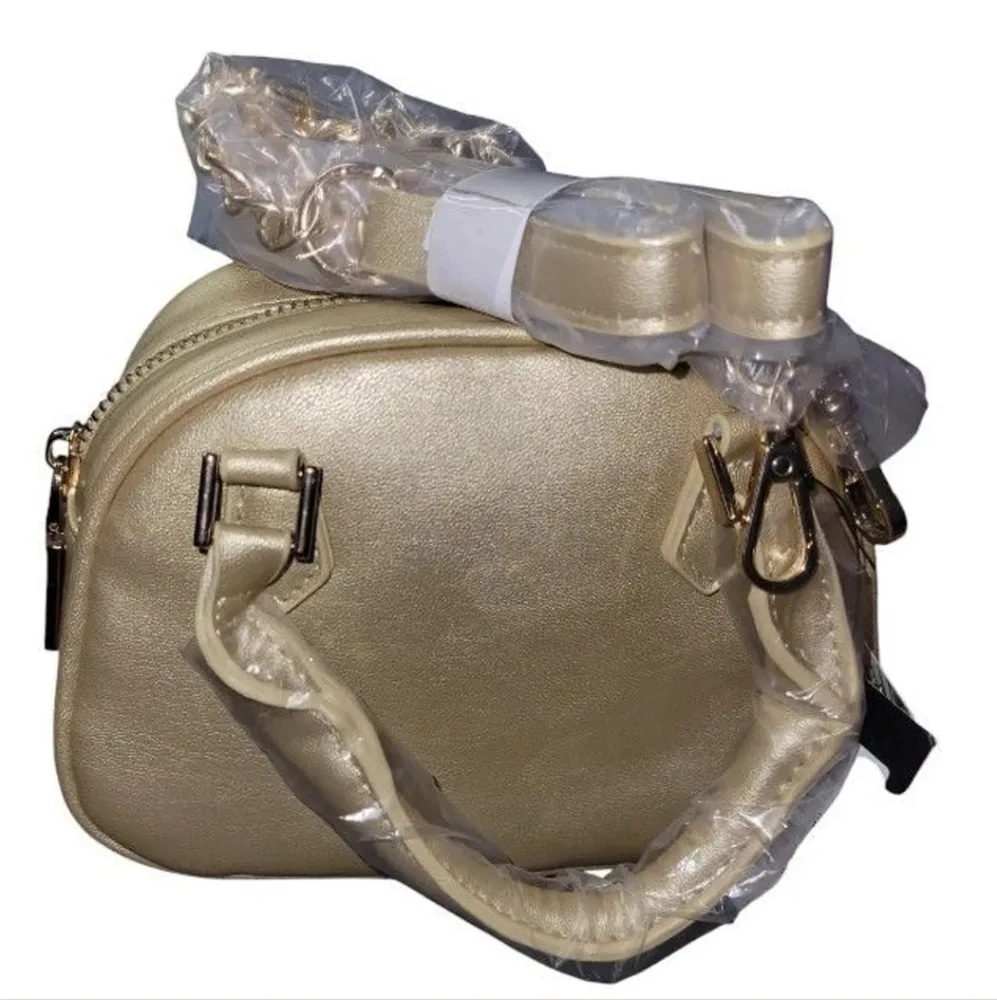 Badgley Mischka Studio Gold Quilted Mini Satchel Crossbody Bag Studded Metallic‎